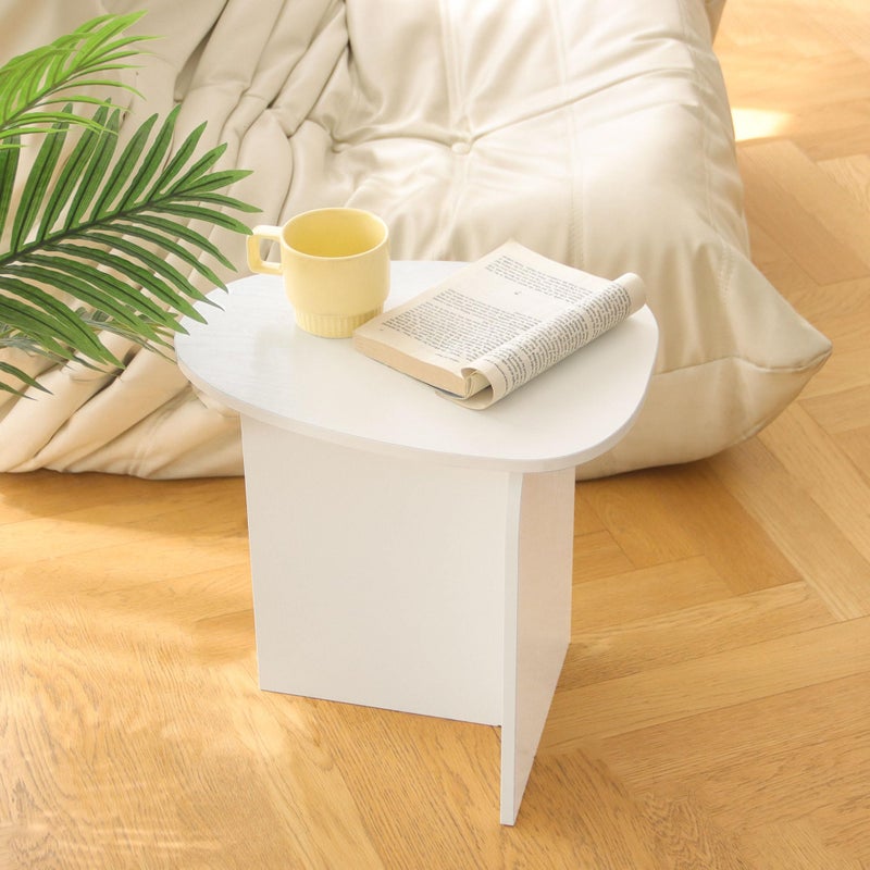AWASEN White Side Table, Small Triangle End Table Living Room, Modern Accent Table with Unique Tabletop, Mini Bedside Table for Small Spaces, White - Image 2