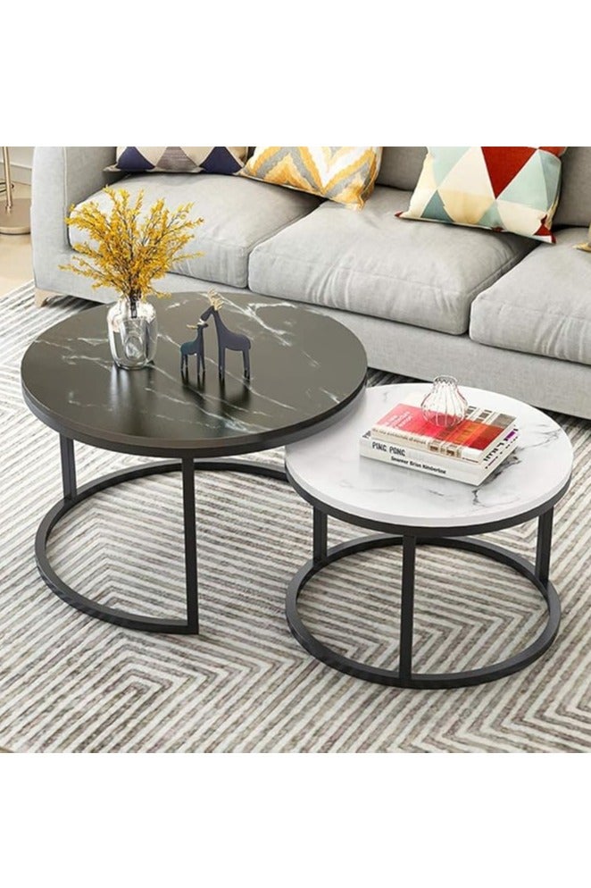 Arabest طاولة قهوة متداخلة من الرخام الأبيض، طاولة أريكة، غرفة معيشة منضدة، كابينة/غرفة نوم/غرفة طعام/حديقة - Image 1