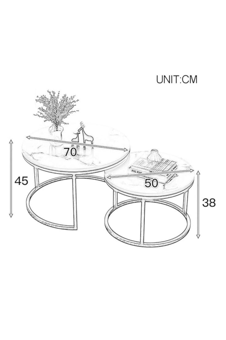 Arabest طاولة قهوة متداخلة من الرخام الأبيض، طاولة أريكة، غرفة معيشة منضدة، كابينة/غرفة نوم/غرفة طعام/حديقة - Image 5