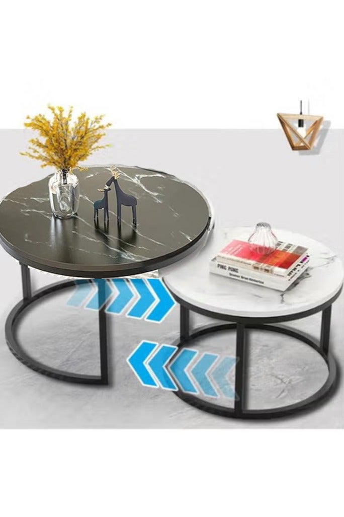 Arabest طاولة قهوة متداخلة من الرخام الأبيض، طاولة أريكة، غرفة معيشة منضدة، كابينة/غرفة نوم/غرفة طعام/حديقة - Image 2