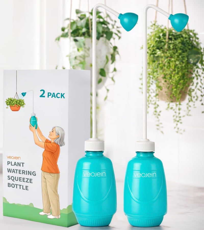VEOJEIN Plant Watering Squeeze Bottle [16,2", Pack of 2], Long Spout Watering Can for Hanging Plants, Original Extended Design for Hard-to-Reach Plants Indoor & Outdoor Watering, 15 oz (Teal) - Image 1