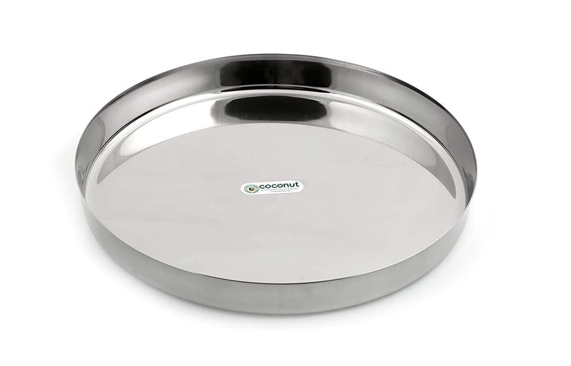 coconut Stainless Steel 21 GuageThali/Kumcha/Dinner Plate - 10 Inches - 1 Unit - Image 1