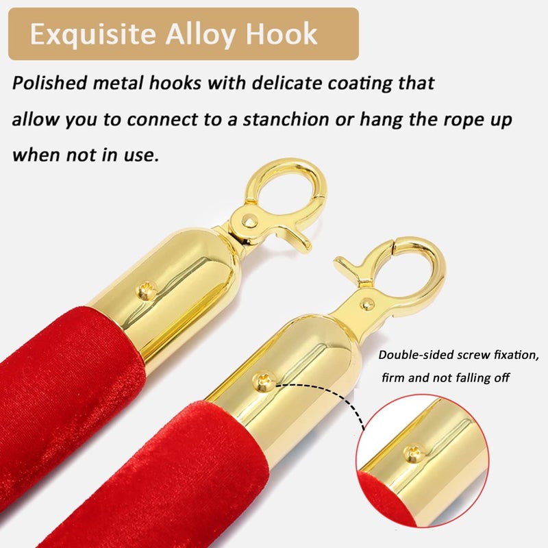 crowd control rope safety barriercrowd control bar Red Velvet Rope Barrier, Crowd Control Rope Barrier with Golden Hooks, Barriers rope for Party Supplies, 5Ft Velvet Stanchion Rope,for Stanchion Post - Image 3