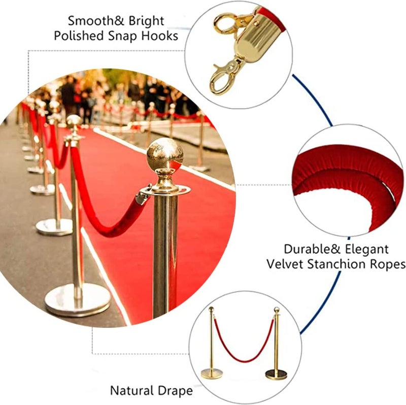 crowd control rope safety barriercrowd control bar Red Velvet Rope Barrier, Crowd Control Rope Barrier with Golden Hooks, Barriers rope for Party Supplies, 5Ft Velvet Stanchion Rope,for Stanchion Post - Image 4