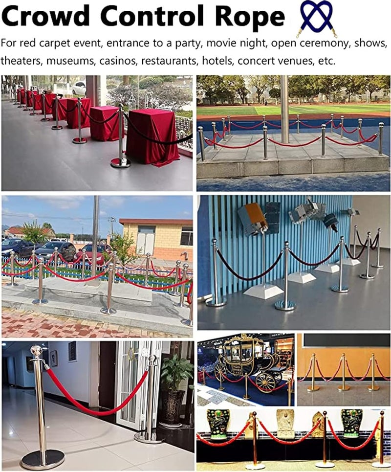 crowd control rope safety barriercrowd control bar Red Velvet Rope Barrier, Crowd Control Rope Barrier with Golden Hooks, Barriers rope for Party Supplies, 5Ft Velvet Stanchion Rope,for Stanchion Post - Image 5