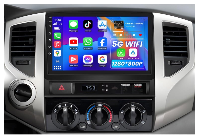 Jerqry 4Core 64GB ROM Car Radio Stereo for Toyota Tacoma 200520159 inch 1280 800 Touch Screen 5GWiFi Wireless Carplay Android Auto HD Backup Camera GPS SWC FMRDS Bluetooth - Image 2