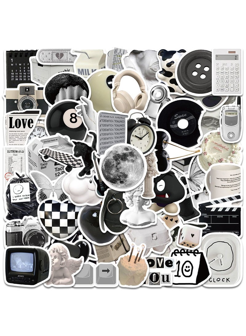 60 قطعة ملصقات فينيل مقاومة للماء باللونين الأسود والأبيض - تصميمات إسكندنافية مينيمالية لأغلفة الكمبيوتر والهواتف - ملصقات ديكور مكتبي أحادية اللون عصارية، هدية مثالية للبالغين والمراهقين - Image 1