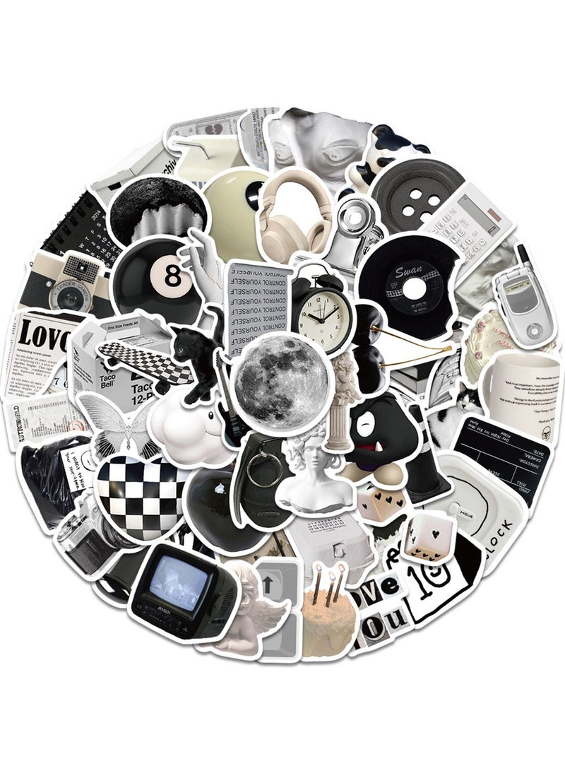 60 قطعة ملصقات فينيل مقاومة للماء باللونين الأسود والأبيض - تصميمات إسكندنافية مينيمالية لأغلفة الكمبيوتر والهواتف - ملصقات ديكور مكتبي أحادية اللون عصارية، هدية مثالية للبالغين والمراهقين - Image 2