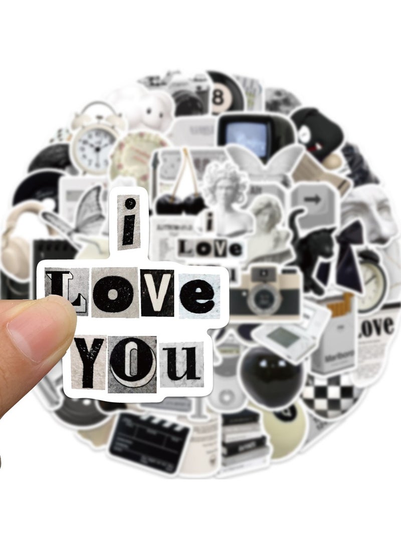 60 قطعة ملصقات فينيل مقاومة للماء باللونين الأسود والأبيض - تصميمات إسكندنافية مينيمالية لأغلفة الكمبيوتر والهواتف - ملصقات ديكور مكتبي أحادية اللون عصارية، هدية مثالية للبالغين والمراهقين - Image 3