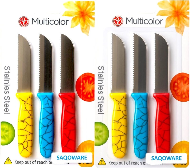 12-Piece Stainless Steel Knife Set with Multicolored Handles