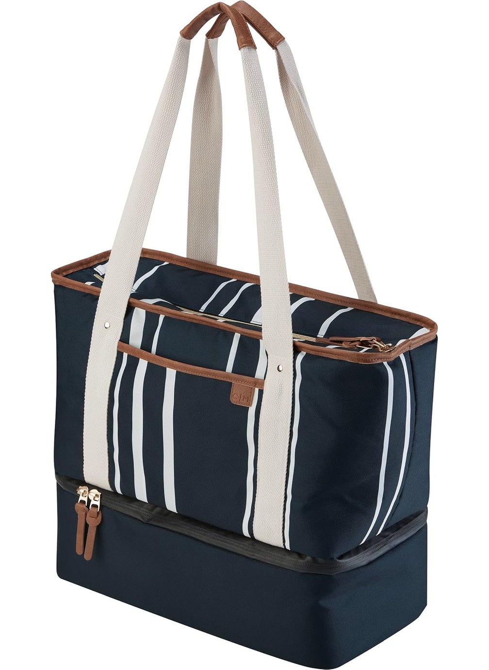 Clevermade CleverMade Reusable Insulated Cooler Bag  Soft Leakproof Portable Tote for Travel Beach Picnic Lunch  177x87x134 159 lbs  Navy Striped  - Image 1
