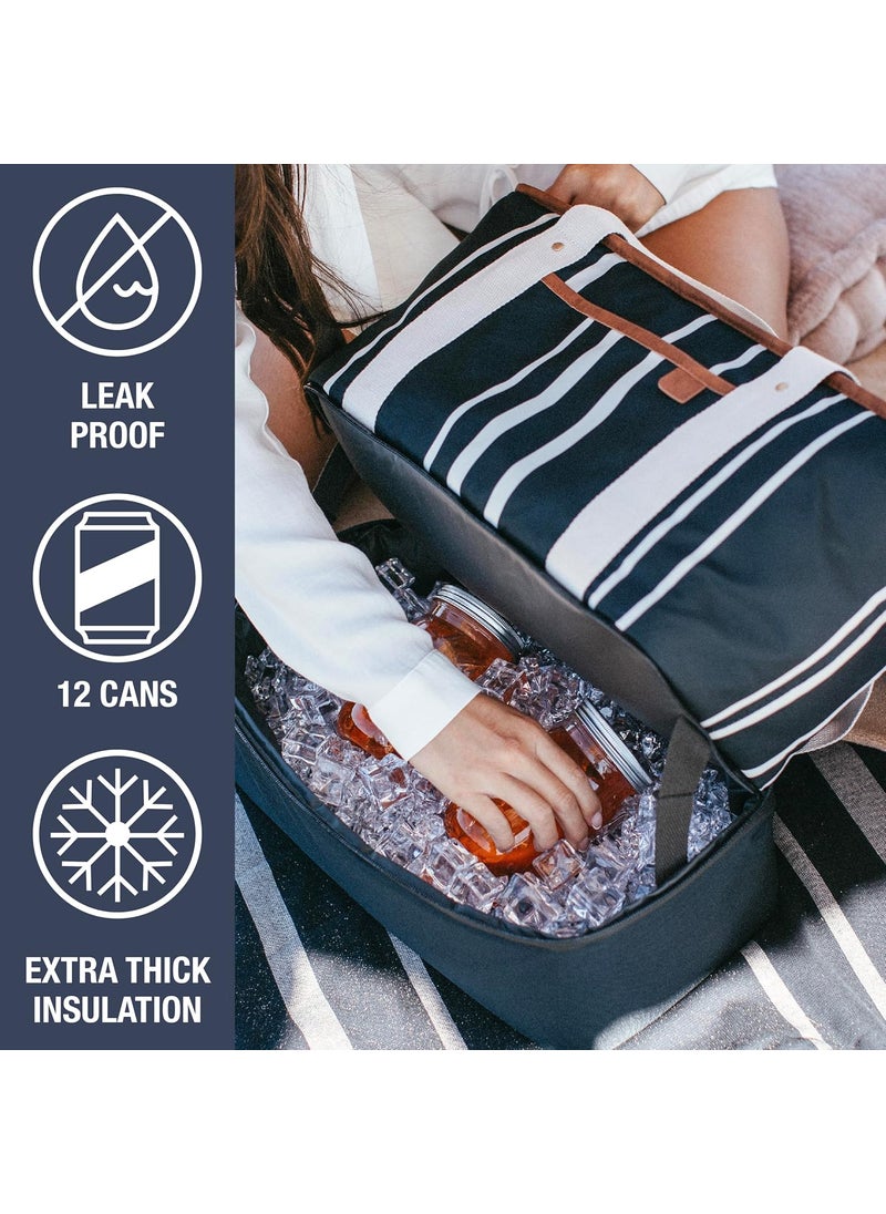 Clevermade CleverMade Reusable Insulated Cooler Bag  Soft Leakproof Portable Tote for Travel Beach Picnic Lunch  177x87x134 159 lbs  Navy Striped  - Image 3