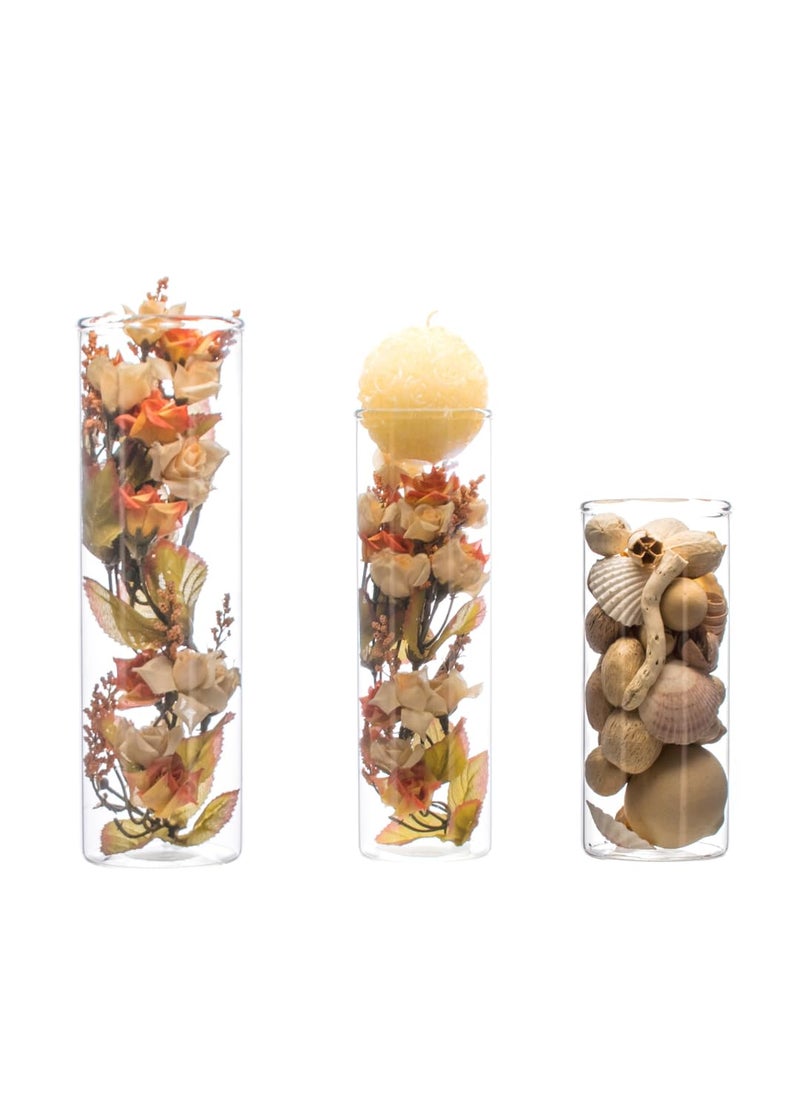 LABZIO LABZIO Borosilicate Clear Glass Flower Vase (Set of 3) Cylinders, Modern Multipurpose Decorative Glass Vases for Home, Office, Living Room, Centerpieces, Contemporary Home Decor, Floral Arrangements  - Image 1
