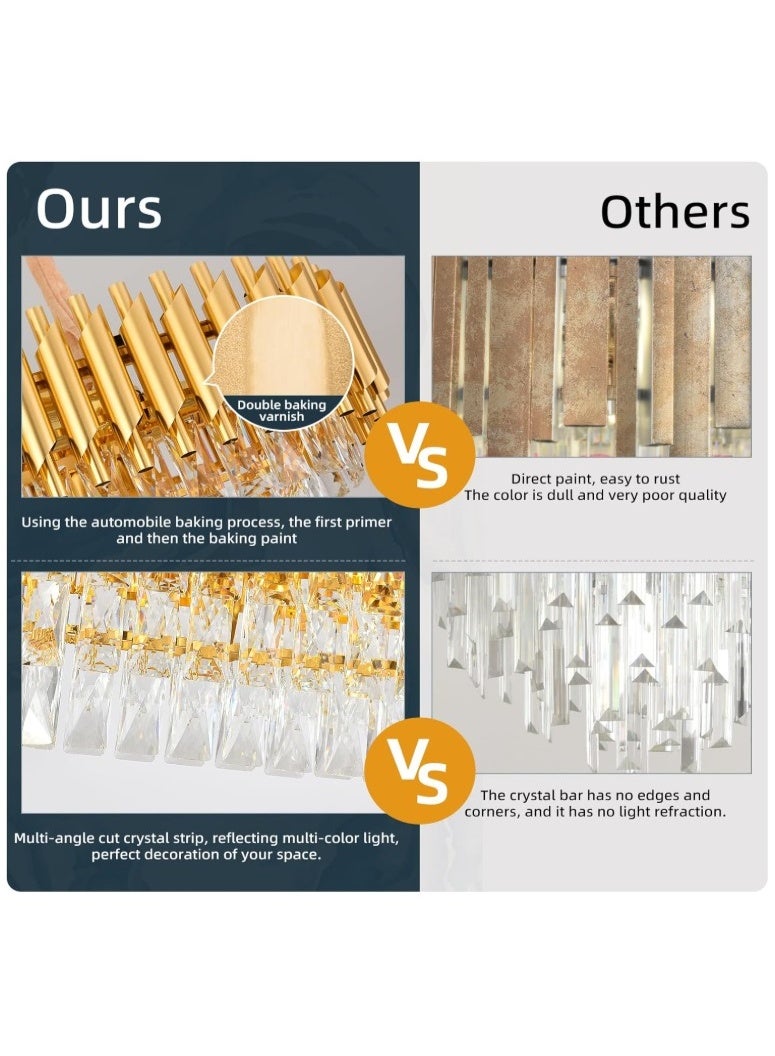 المفتاحة ثريا كريستال ذهبية فاخرة - مصباح سقف بيضاوي حديث لغرفة الطعام وغرفة المعيشة وغرفة النوم - لمسة نهائية ذهبية أنيقة مع مناشير كريستالية شفافة، تركيبات تعليق قابلة لتعديل الارتفاع - Image 2