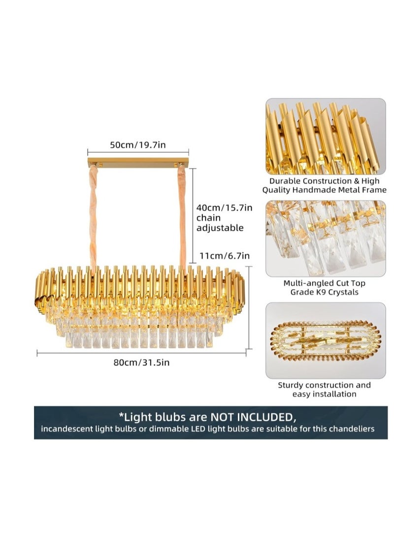 المفتاحة ثريا كريستال ذهبية فاخرة - مصباح سقف بيضاوي حديث لغرفة الطعام وغرفة المعيشة وغرفة النوم - لمسة نهائية ذهبية أنيقة مع مناشير كريستالية شفافة، تركيبات تعليق قابلة لتعديل الارتفاع - Image 4
