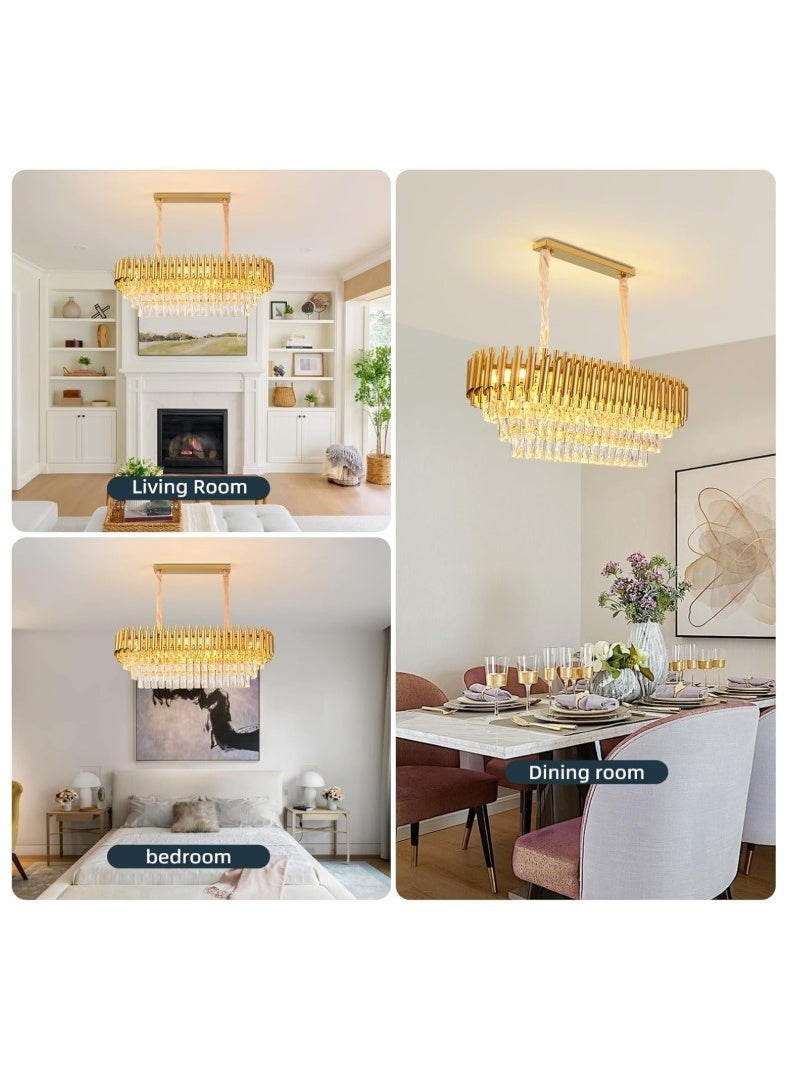 المفتاحة ثريا كريستال ذهبية فاخرة - مصباح سقف بيضاوي حديث لغرفة الطعام وغرفة المعيشة وغرفة النوم - لمسة نهائية ذهبية أنيقة مع مناشير كريستالية شفافة، تركيبات تعليق قابلة لتعديل الارتفاع - Image 5