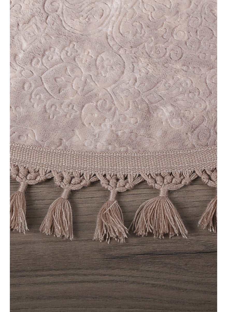 Bonny Home Nova Brown Round 100X100 cm Pompom Fringed Non-Slip Based Machine Washable Bath Mat  - Image 2