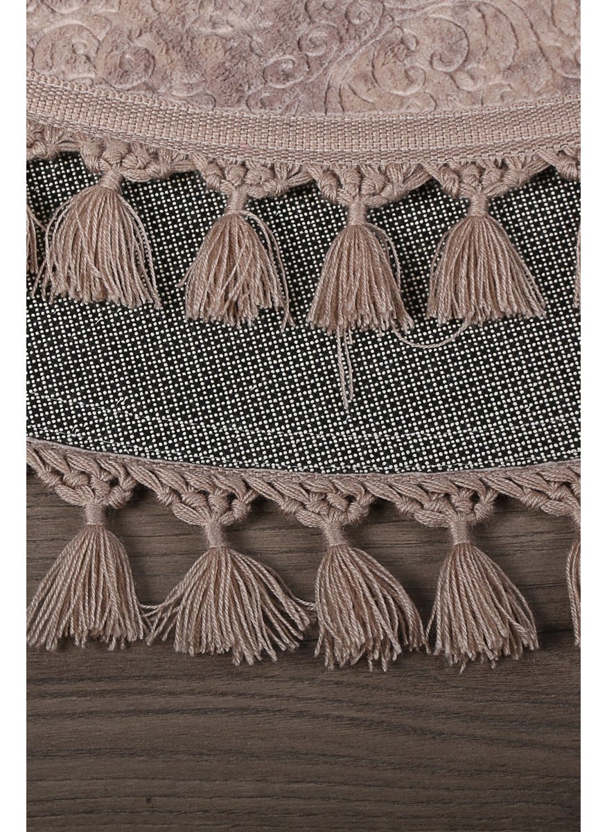 Bonny Home Nova Brown Round 100X100 cm Pompom Fringed Non-Slip Based Machine Washable Bath Mat  - Image 4