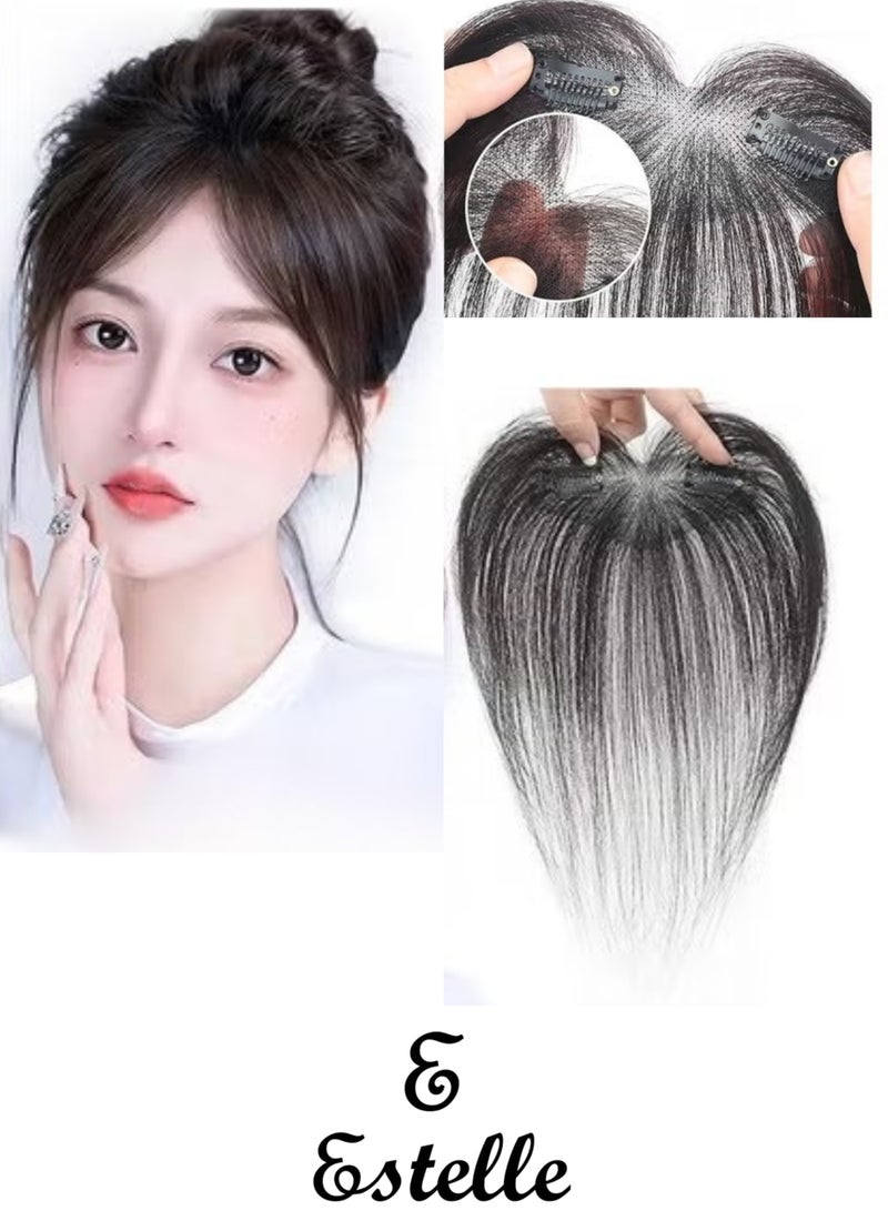 Estelle Hair Toppers for Women Real Human Hair Toppers Hair Pieces for Women with Thinning Hair Human Hair Toppers with Bangs Clip in Hair Extensions (Nature Black, 5x12cmbase,hairlength25cm, Straight) - Image 1