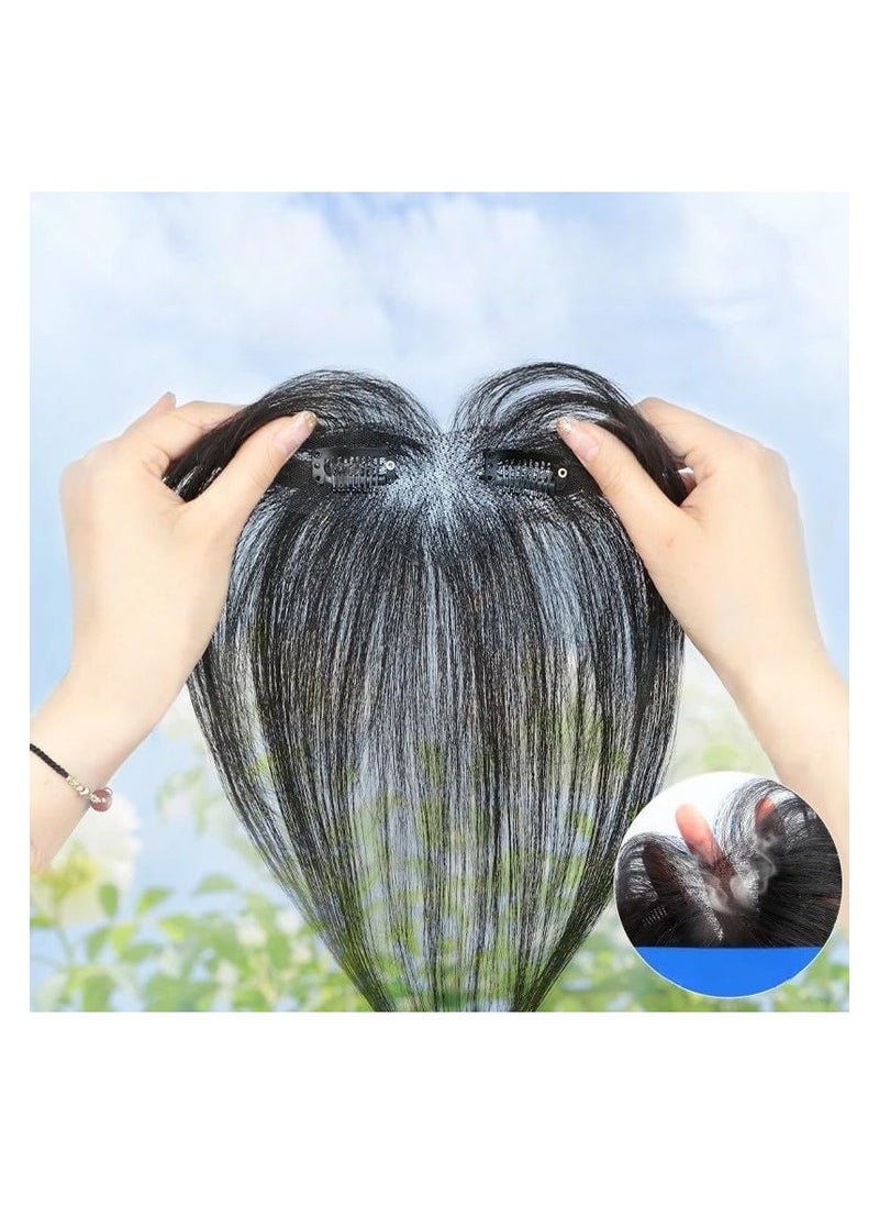 Estelle Hair Toppers for Women Real Human Hair Toppers Hair Pieces for Women with Thinning Hair Human Hair Toppers with Bangs Clip in Hair Extensions (Nature Black, 5x12cmbase,hairlength25cm, Straight)  - Image 2