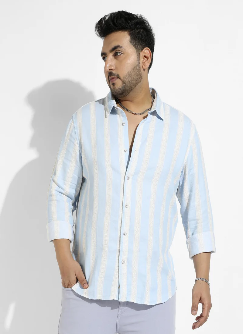 Instafab Plus Men's Light Blue Shadow Striped Shirt