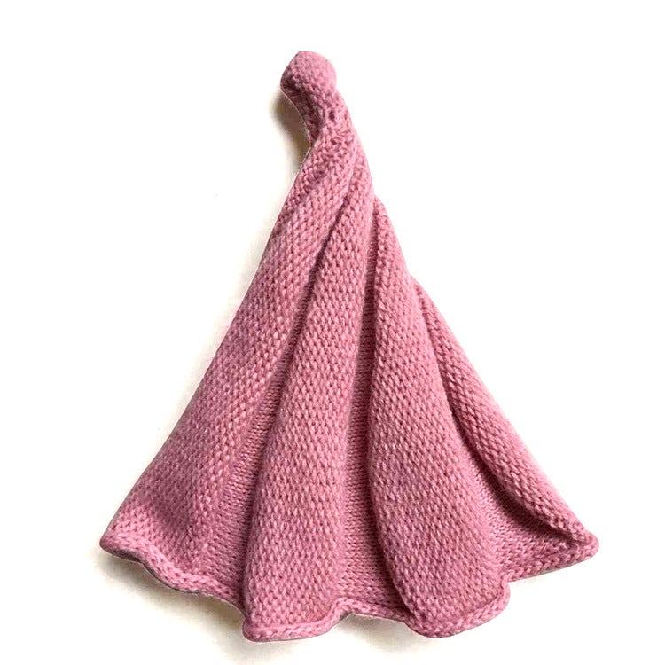 Cute Flower Knit Baby Cap with Twisted Top Leather powder