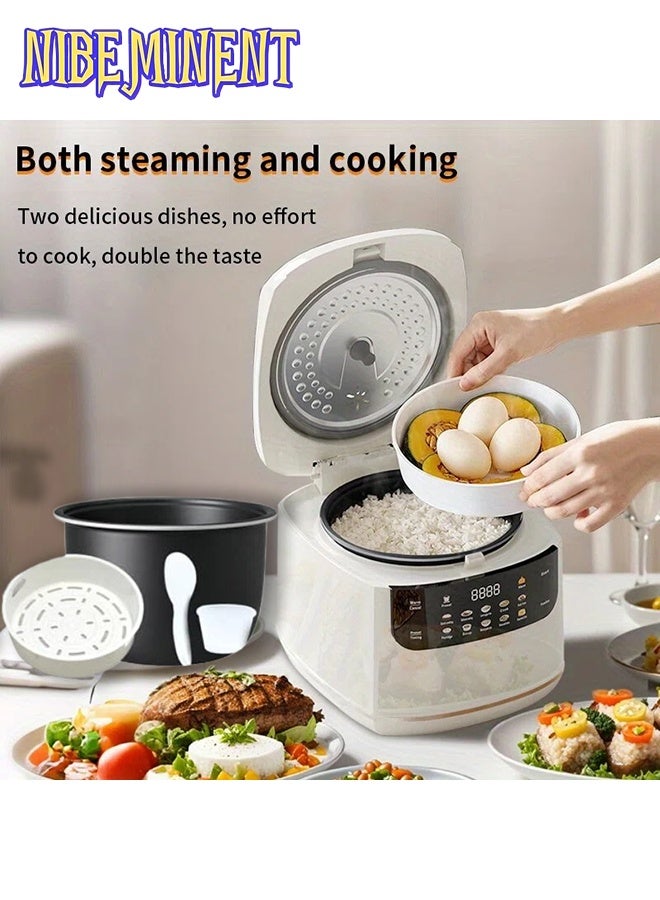 NIBEMINENT 2L Mini Protable Rice Cooker,5 Cups Cooked/3 Cups Uncooked, 400W Non-Stick Rice Maker, 24 hours Timer Delay, 10 Functions, Fast Cooker,White - Image 1