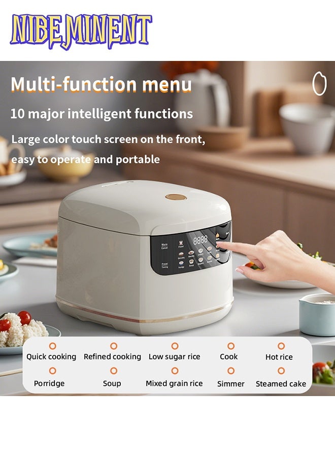 NIBEMINENT 2L Mini Protable Rice Cooker,5 Cups Cooked/3 Cups Uncooked, 400W Non-Stick Rice Maker, 24 hours Timer Delay, 10 Functions, Fast Cooker,White - Image 5