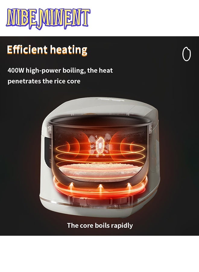 NIBEMINENT 2L Mini Protable Rice Cooker,5 Cups Cooked/3 Cups Uncooked, 400W Non-Stick Rice Maker, 24 hours Timer Delay, 10 Functions, Fast Cooker,White - Image 4