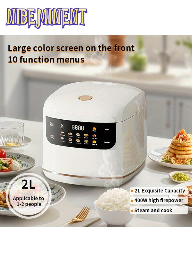 NIBEMINENT 2L Mini Protable Rice Cooker,5 Cups Cooked/3 Cups Uncooked, 400W Non-Stick Rice Maker, 24 hours Timer Delay, 10 Functions, Fast Cooker,White - Image 2