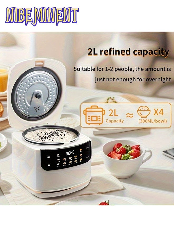 NIBEMINENT 2L Mini Protable Rice Cooker,5 Cups Cooked/3 Cups Uncooked, 400W Non-Stick Rice Maker, 24 hours Timer Delay, 10 Functions, Fast Cooker,White - Image 3