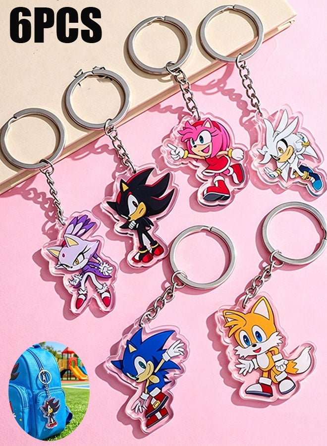 Sonic the Hedgehog, Shadow the Hedgehog, Blaze the Cat, Amy Rose, Silver the Hedgehog, Miles Prower Acrylic Keychain6PCS - Image 1