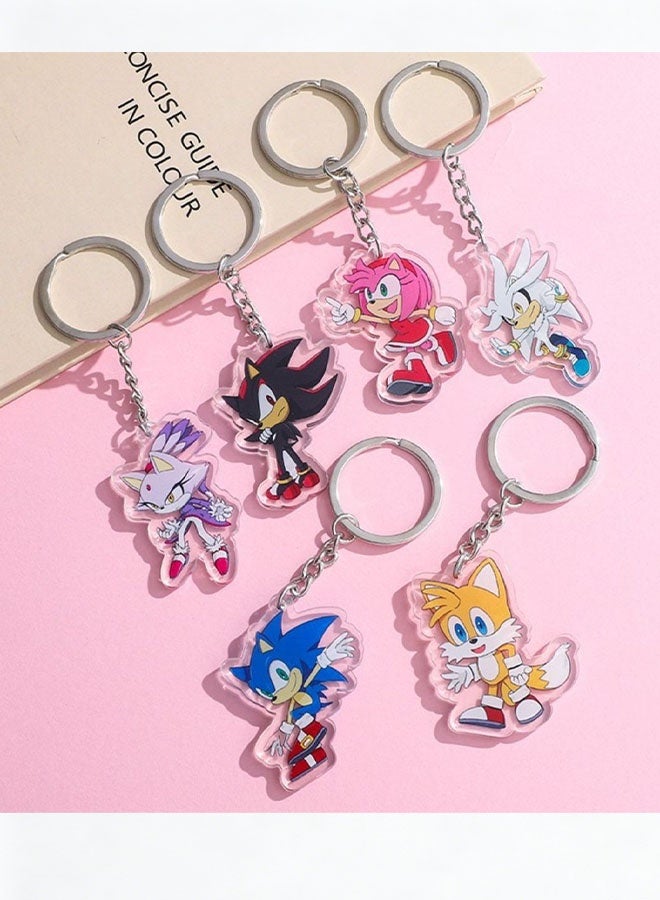 Sonic the Hedgehog, Shadow the Hedgehog, Blaze the Cat, Amy Rose, Silver the Hedgehog, Miles Prower Acrylic Keychain6PCS - Image 4
