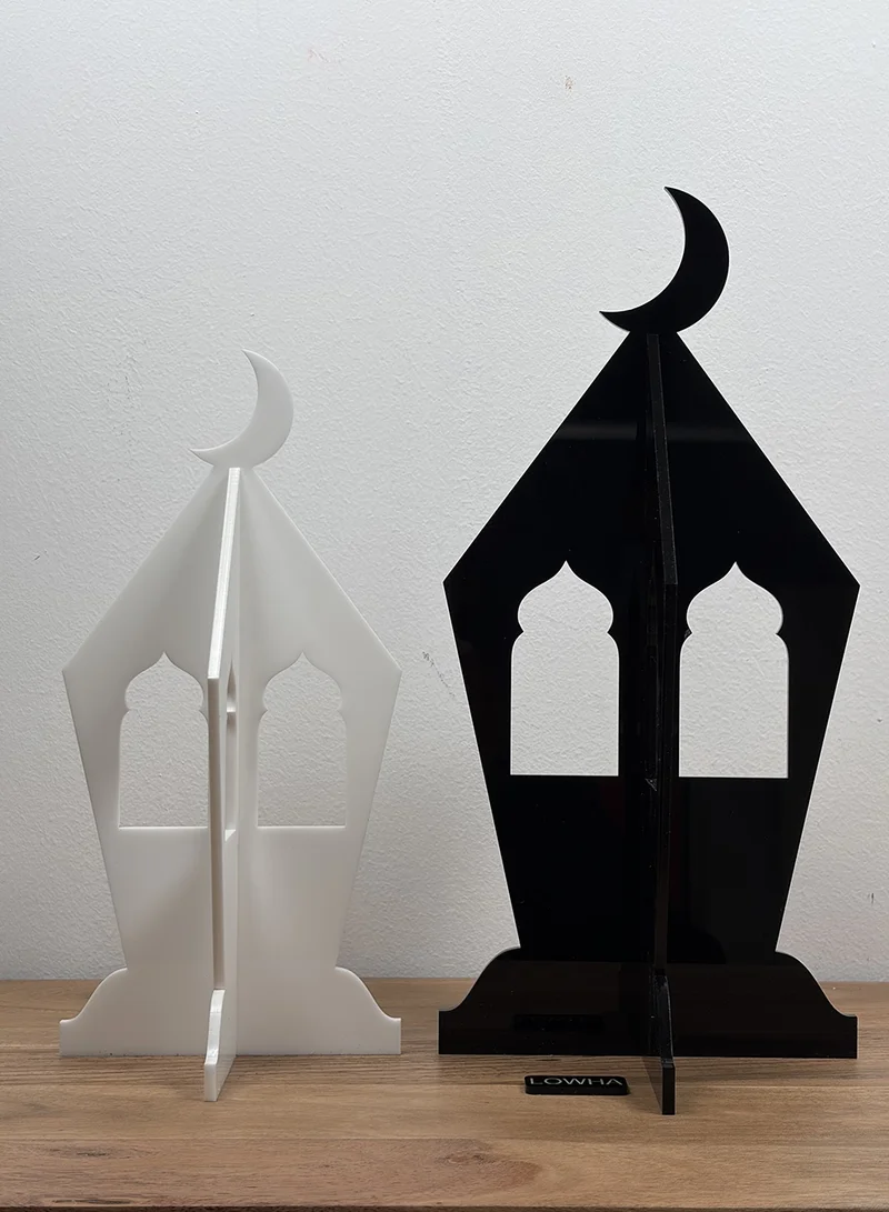 LOWHA Set of Two Decorative Acrylic Ramadan Lantern Stands with Crescent Moon Shape