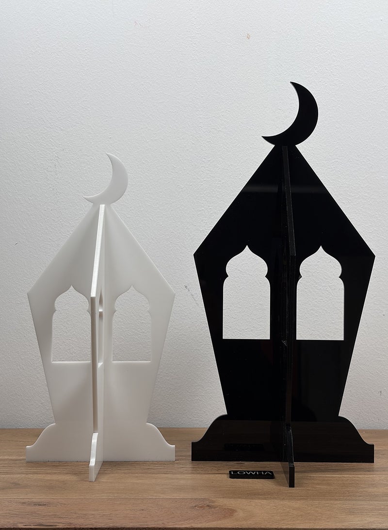 LOWHA Set of Two Decorative Acrylic Ramadan Lantern Stands with Crescent Moon Shape - Image 1