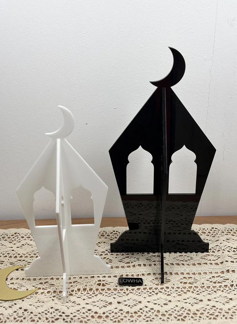 LOWHA Set of Two Decorative Acrylic Ramadan Lantern Stands with Crescent Moon Shape