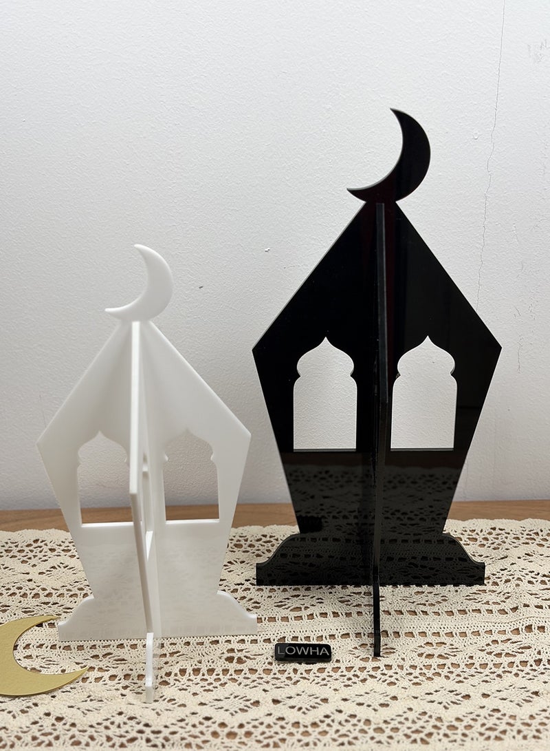 LOWHA Set of Two Decorative Acrylic Ramadan Lantern Stands with Crescent Moon Shape - Image 2