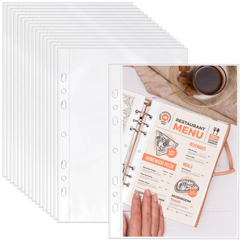 VOKOY 100 Pack 5.5x8.5 Inch Sheet Protectors for 3 or 6 Ring A5 Binder, Half Letter Size 7 Holes Mini Heavy-Duty Sheet Protector Sleeves Crystal Clear Playbill Binder Pockets - Image 1