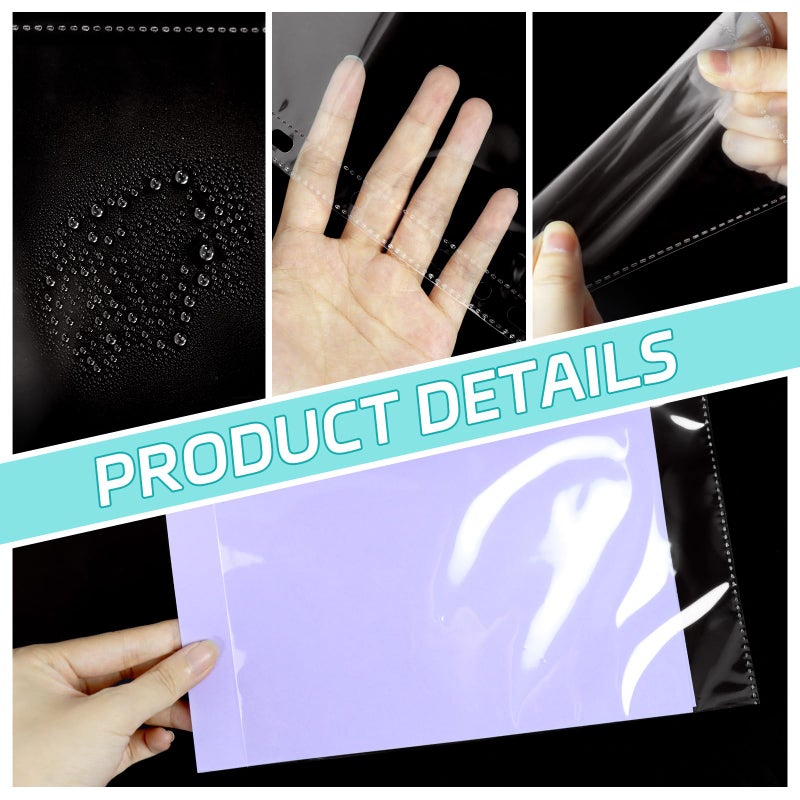 VOKOY 100 Pack 5.5x8.5 Inch Sheet Protectors for 3 or 6 Ring A5 Binder, Half Letter Size 7 Holes Mini Heavy-Duty Sheet Protector Sleeves Crystal Clear Playbill Binder Pockets - Image 3