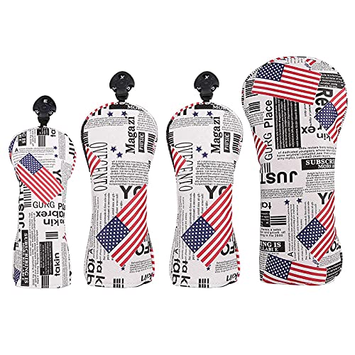 Golf Builder 4pcs/Set USA Stars and Stripes Newspaper Print Golf Club Driver Fairway Wood Hybrid Head Covers 1 3 5 UT Covers - Image 1