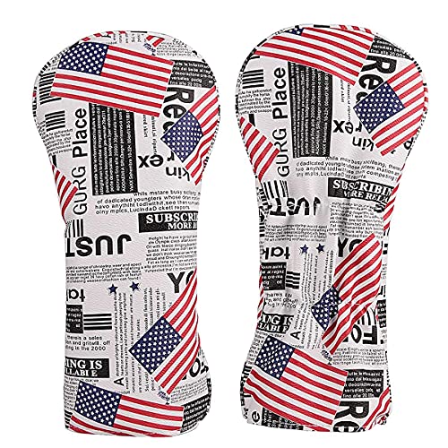 Golf Builder 4pcs/Set USA Stars and Stripes Newspaper Print Golf Club Driver Fairway Wood Hybrid Head Covers 1 3 5 UT Covers - Image 2