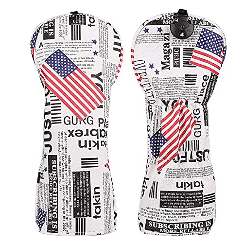 Golf Builder 4pcs/Set USA Stars and Stripes Newspaper Print Golf Club Driver Fairway Wood Hybrid Head Covers 1 3 5 UT Covers - Image 3