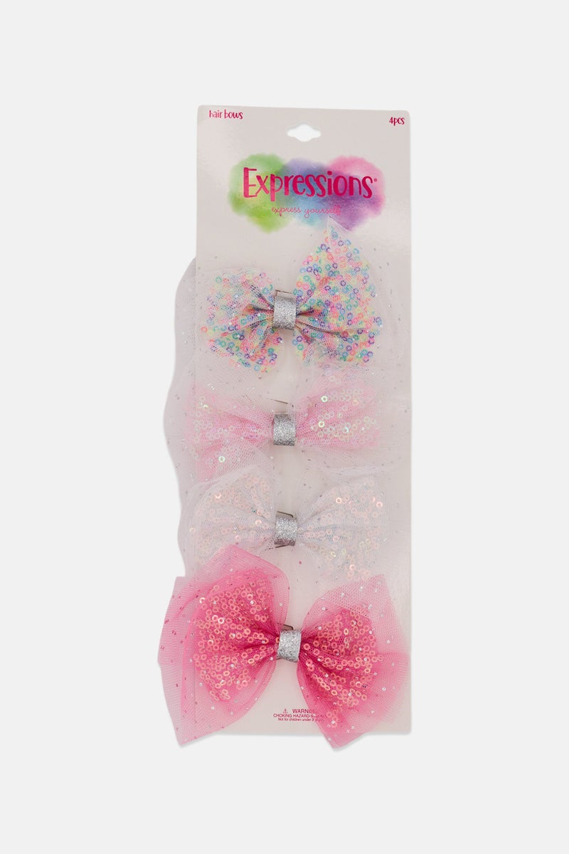 Expressions Kids Girl 4 Pieces Sequined Hair Bow Clips, Multicolor - Image 1