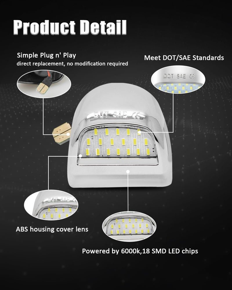 Bestview LED License Plate Light Tag Lights Assembly Compatible with Chevy Silverado Suburban Tahoe GMC Sierra 1500 2500 3500 HD Escalade EXT, White - Pack of 2 - Image 2