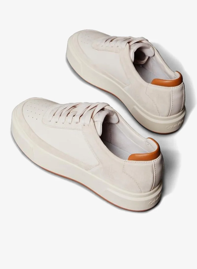 Calvin Klein Jeans Crystal Gray/Cashew Leather and Suede Signature Trainers for Women | Best Price UAE