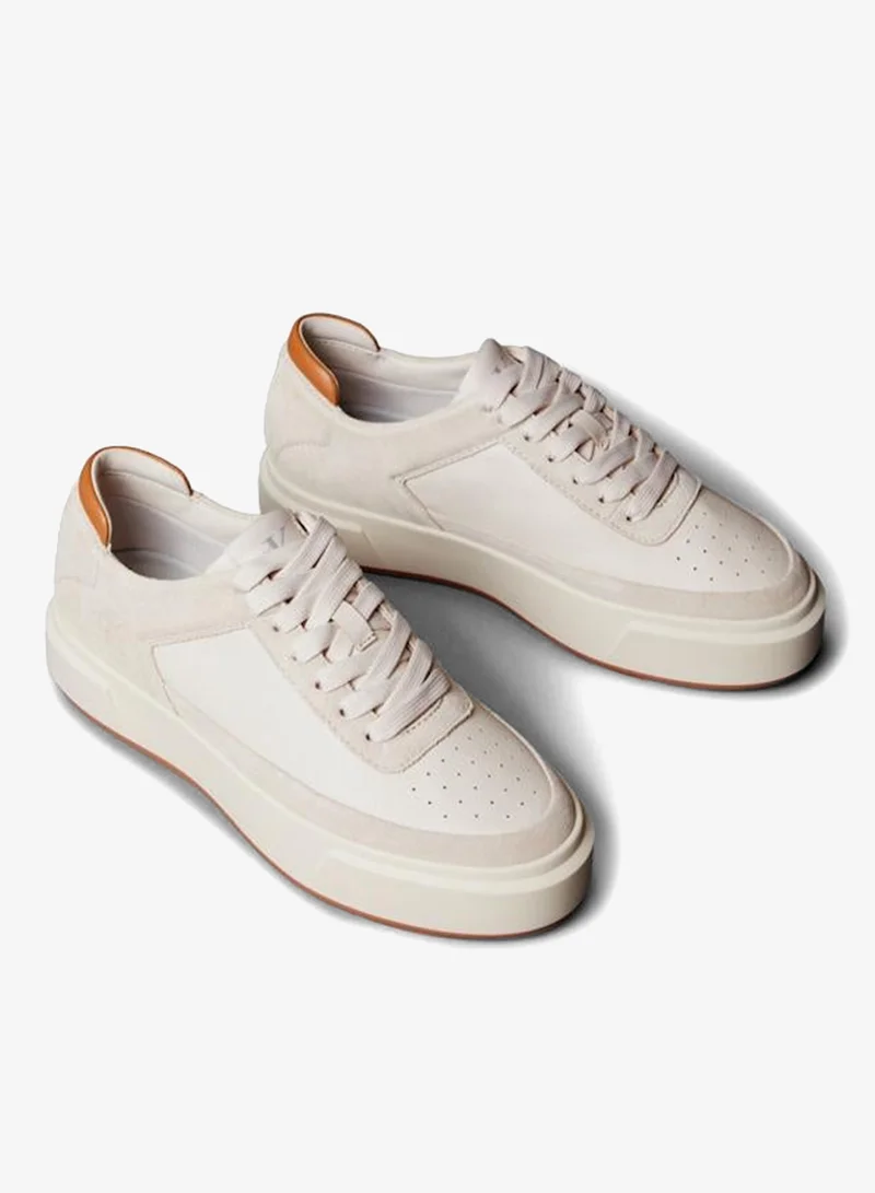 Calvin Klein Jeans Crystal Gray/Cashew Leather and Suede Signature Trainers for Women | Best Price UAE