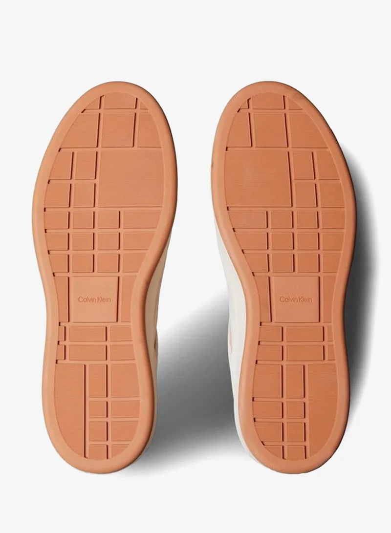 Calvin Klein Jeans Crystal Gray/Cashew Leather and Suede Signature Trainers for Women | Best Price UAE
