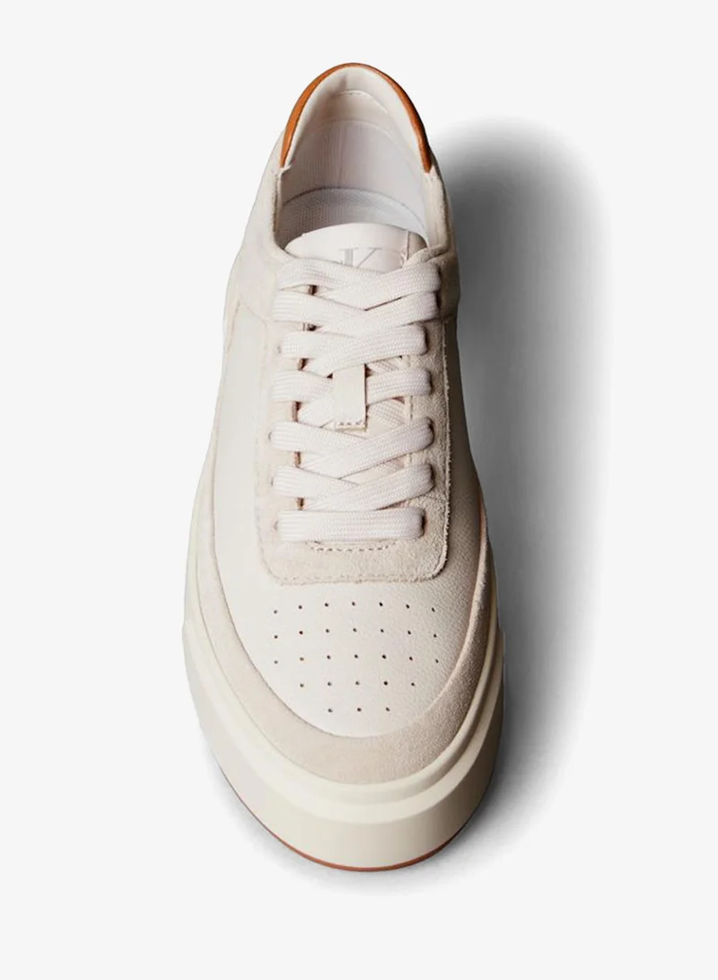 Calvin Klein Jeans Crystal Gray/Cashew Leather and Suede Signature Trainers for Women | Best Price UAE