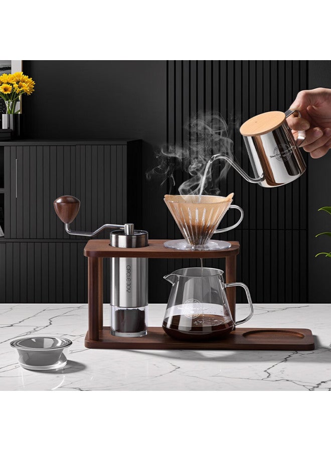 CircleJoy Circle Joy Pour-over Coffee Maker Set, Steel Core Hand Grinder Coffee Machine, Manual Grinding Bean Grinder With Wooden Storage Rack, 10-piece Set - Image 2