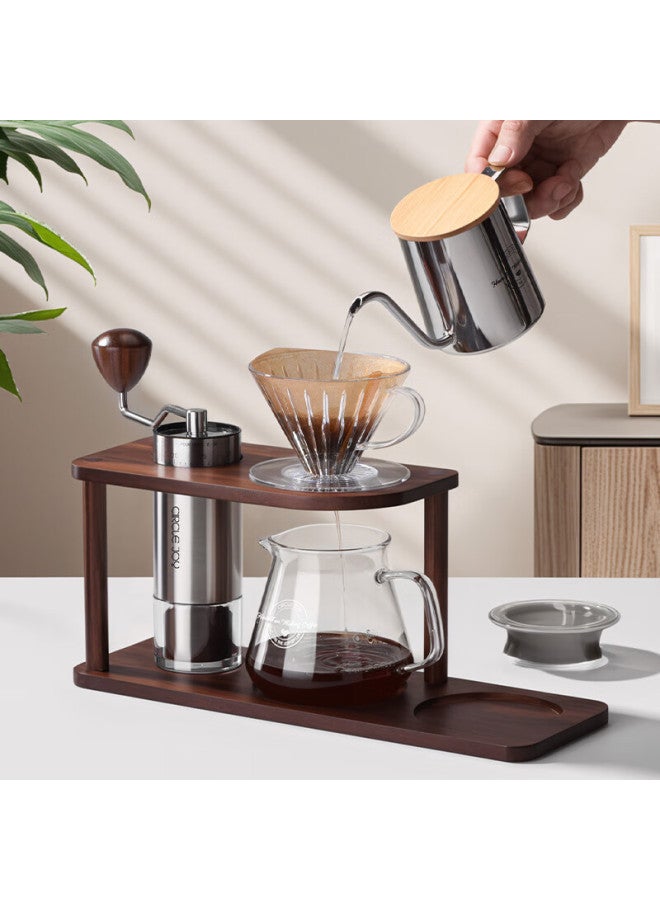 CircleJoy Circle Joy Pour-over Coffee Maker Set, Steel Core Hand Grinder Coffee Machine, Manual Grinding Bean Grinder With Wooden Storage Rack, 10-piece Set - Image 1